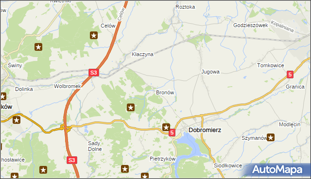 mapa Bronów gmina Dobromierz, Bronów gmina Dobromierz na mapie Targeo