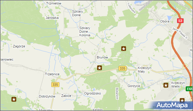 mapa Brunów gmina Chocianów, Brunów gmina Chocianów na mapie Targeo