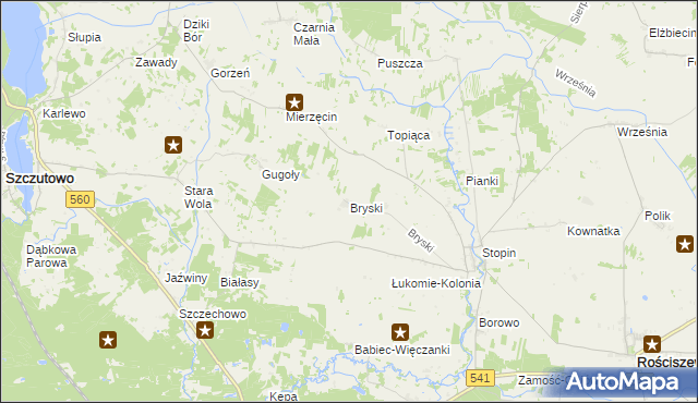 mapa Bryski gmina Rościszewo, Bryski gmina Rościszewo na mapie Targeo