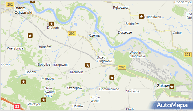 mapa Brzeg Głogowski, Brzeg Głogowski na mapie Targeo