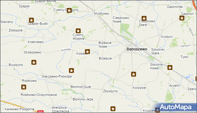 mapa Brzeście gmina Baboszewo, Brzeście gmina Baboszewo na mapie Targeo