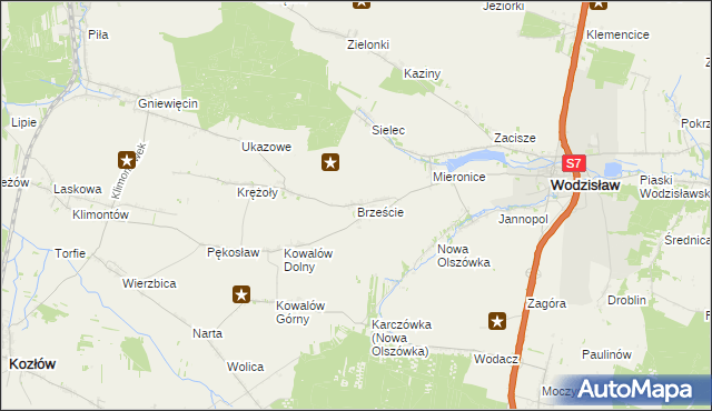 mapa Brzeście gmina Wodzisław, Brzeście gmina Wodzisław na mapie Targeo