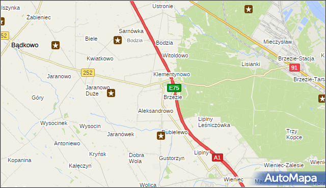 mapa Brzezie gmina Brześć Kujawski, Brzezie gmina Brześć Kujawski na mapie Targeo