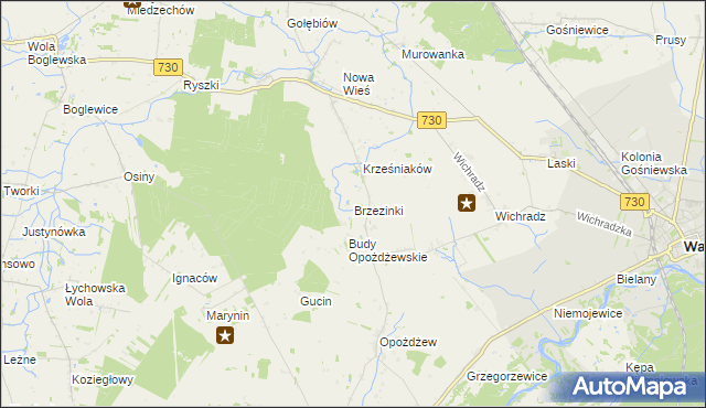 mapa Brzezinki gmina Warka, Brzezinki gmina Warka na mapie Targeo