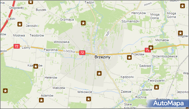 mapa Brzeziny, Brzeziny na mapie Targeo