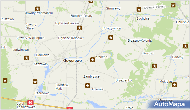 mapa Brzeźno gmina Goworowo, Brzeźno gmina Goworowo na mapie Targeo