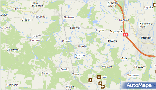 mapa Brzeźno gmina Prusice, Brzeźno gmina Prusice na mapie Targeo