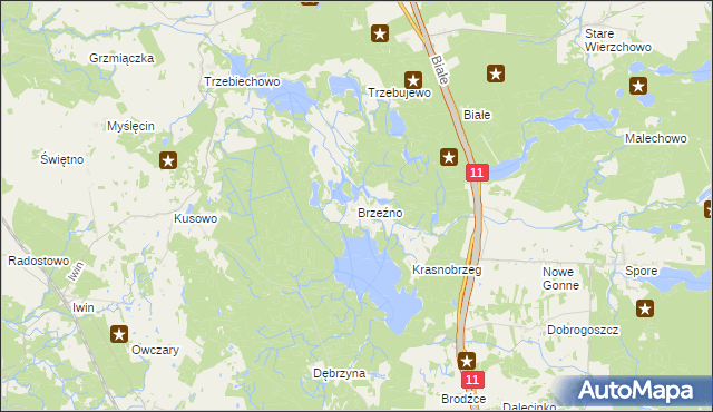 mapa Brzeźno gmina Szczecinek, Brzeźno gmina Szczecinek na mapie Targeo