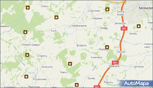 mapa Brzeźno gmina Szczuczyn, Brzeźno gmina Szczuczyn na mapie Targeo