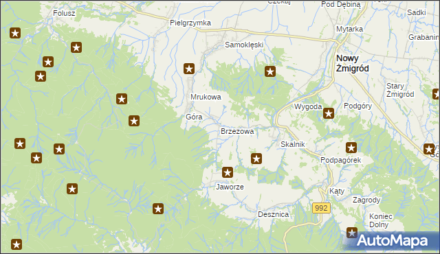 mapa Brzezowa gmina Nowy Żmigród, Brzezowa gmina Nowy Żmigród na mapie Targeo