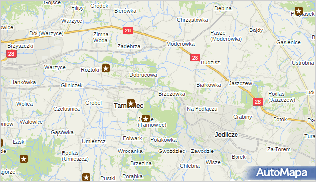 mapa Brzezówka gmina Tarnowiec, Brzezówka gmina Tarnowiec na mapie Targeo