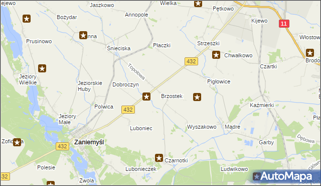 mapa Brzostek gmina Zaniemyśl, Brzostek gmina Zaniemyśl na mapie Targeo