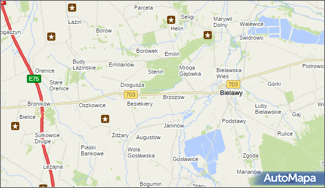 mapa Brzozów gmina Bielawy, Brzozów gmina Bielawy na mapie Targeo