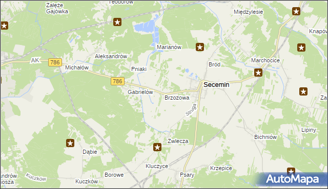mapa Brzozowa gmina Secemin, Brzozowa gmina Secemin na mapie Targeo