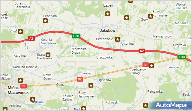 mapa Brzozówka gmina Jakubów, Brzozówka gmina Jakubów na mapie Targeo