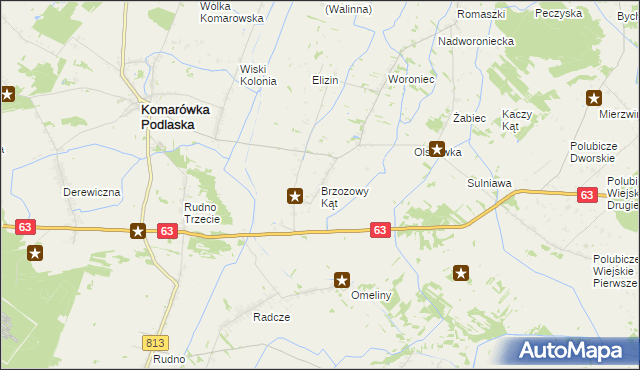 mapa Brzozowy Kąt gmina Komarówka Podlaska, Brzozowy Kąt gmina Komarówka Podlaska na mapie Targeo