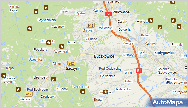 mapa Buczkowice, Buczkowice na mapie Targeo