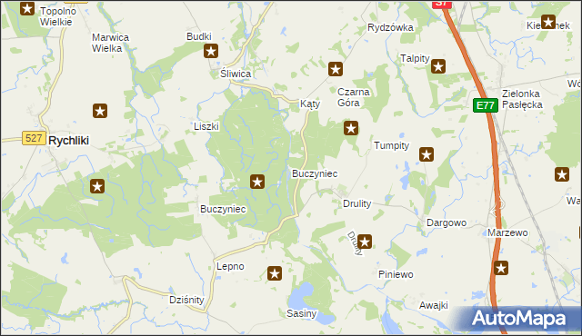 mapa Buczyniec gmina Pasłęk, Buczyniec gmina Pasłęk na mapie Targeo