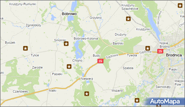 mapa Budy gmina Bobrowo, Budy gmina Bobrowo na mapie Targeo