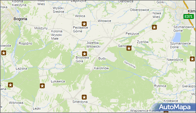mapa Budy gmina Bogoria, Budy gmina Bogoria na mapie Targeo