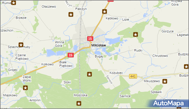 mapa Bugaj gmina Miłosław, Bugaj gmina Miłosław na mapie Targeo