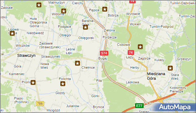 mapa Bugaj gmina Strawczyn, Bugaj gmina Strawczyn na mapie Targeo