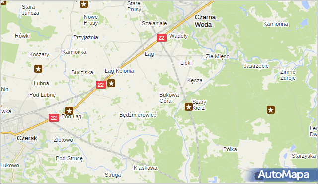 mapa Bukowa Góra gmina Czersk, Bukowa Góra gmina Czersk na mapie Targeo