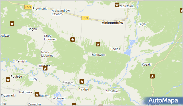 mapa Bukowiec gmina Aleksandrów, Bukowiec gmina Aleksandrów na mapie Targeo