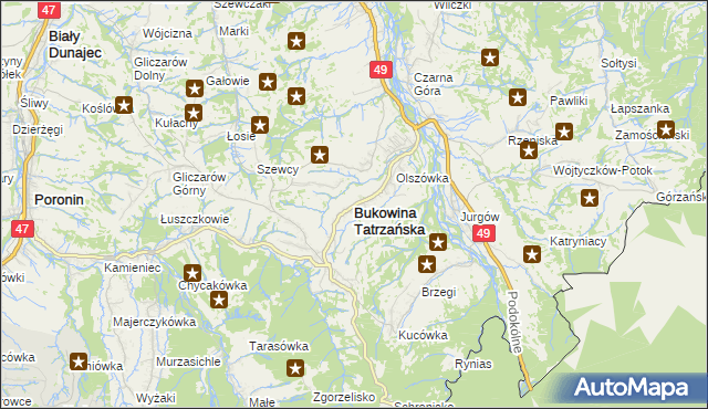 mapa Bukowina Tatrzańska, Bukowina Tatrzańska na mapie Targeo