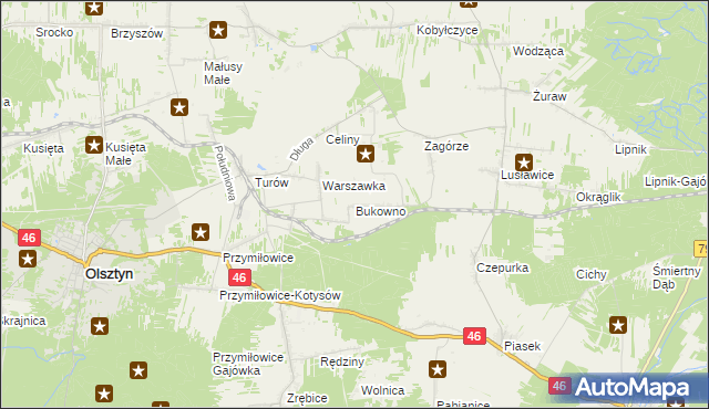 mapa Bukowno gmina Olsztyn, Bukowno gmina Olsztyn na mapie Targeo