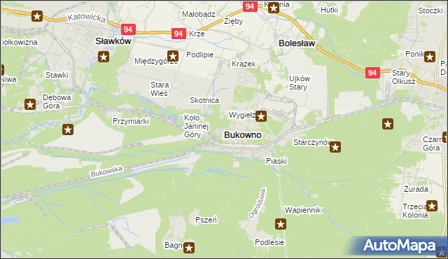 mapa Bukowno powiat olkuski, Bukowno powiat olkuski na mapie Targeo