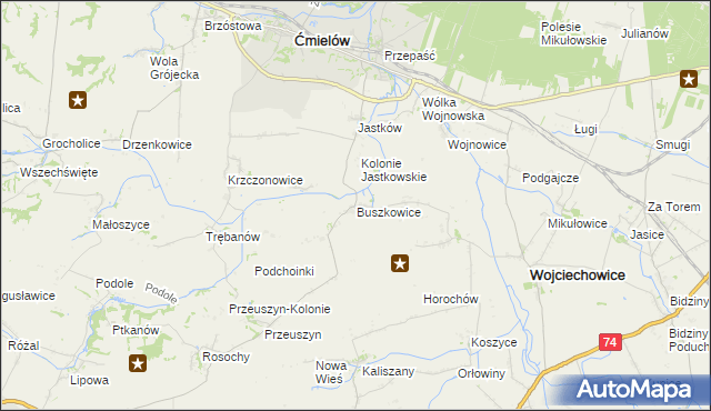 mapa Buszkowice gmina Ćmielów, Buszkowice gmina Ćmielów na mapie Targeo