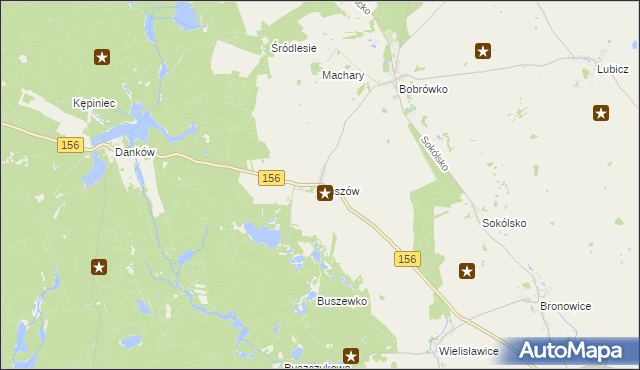 mapa Buszów gmina Strzelce Krajeńskie, Buszów gmina Strzelce Krajeńskie na mapie Targeo