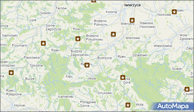 mapa Bystrzyca gmina Iwierzyce, Bystrzyca gmina Iwierzyce na mapie Targeo
