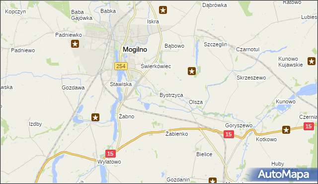 mapa Bystrzyca gmina Mogilno, Bystrzyca gmina Mogilno na mapie Targeo