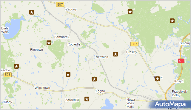 mapa Bzowiec gmina Dobre Miasto, Bzowiec gmina Dobre Miasto na mapie Targeo