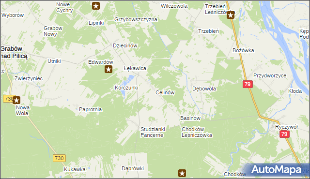 mapa Celinów gmina Grabów nad Pilicą, Celinów gmina Grabów nad Pilicą na mapie Targeo