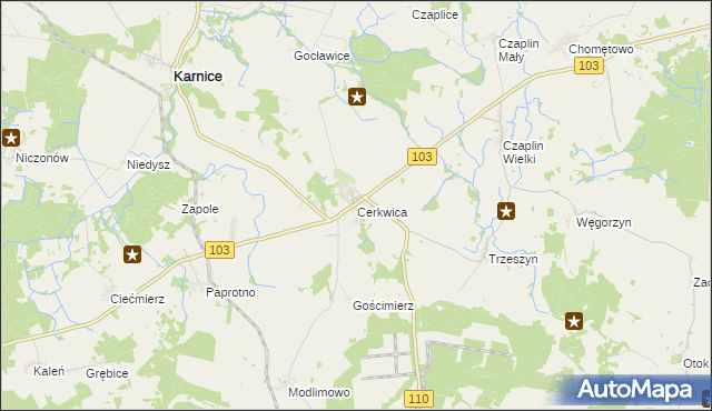 mapa Cerkwica, Cerkwica na mapie Targeo