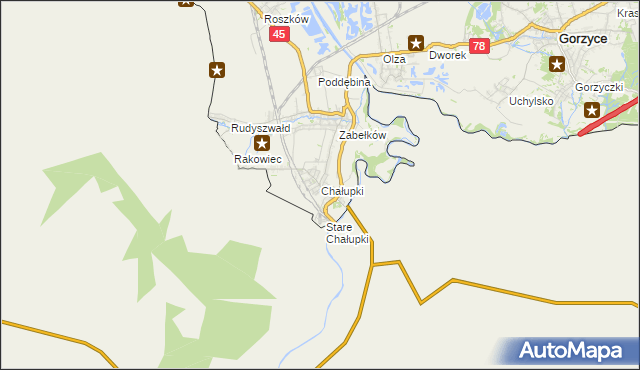 mapa Chałupki gmina Krzyżanowice, Chałupki gmina Krzyżanowice na mapie Targeo