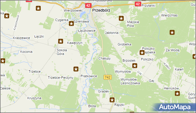 mapa Chałupy gmina Przedbórz, Chałupy gmina Przedbórz na mapie Targeo