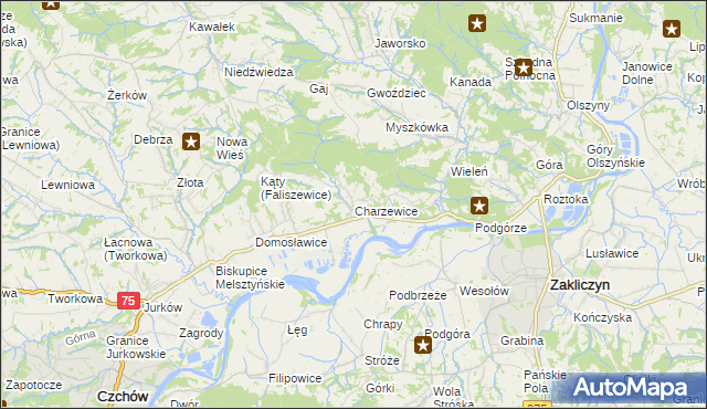mapa Charzewice, Charzewice na mapie Targeo
