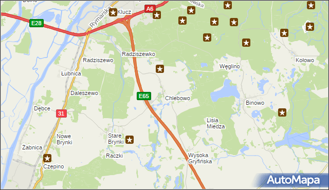 mapa Chlebowo gmina Gryfino, Chlebowo gmina Gryfino na mapie Targeo