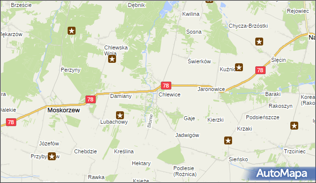 mapa Chlewice gmina Moskorzew, Chlewice gmina Moskorzew na mapie Targeo