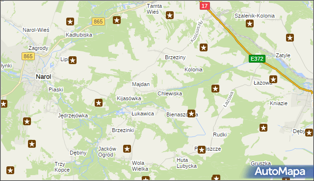 mapa Chlewiska gmina Narol, Chlewiska gmina Narol na mapie Targeo