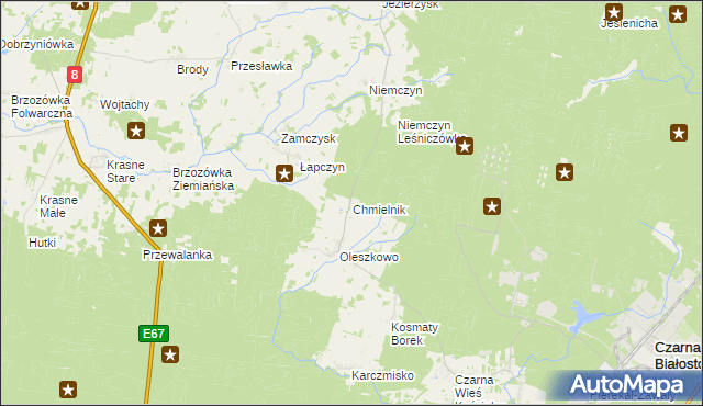 mapa Chmielnik gmina Czarna Białostocka, Chmielnik gmina Czarna Białostocka na mapie Targeo