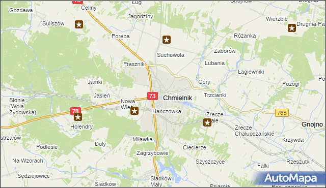 mapa Chmielnik powiat kielecki, Chmielnik powiat kielecki na mapie Targeo