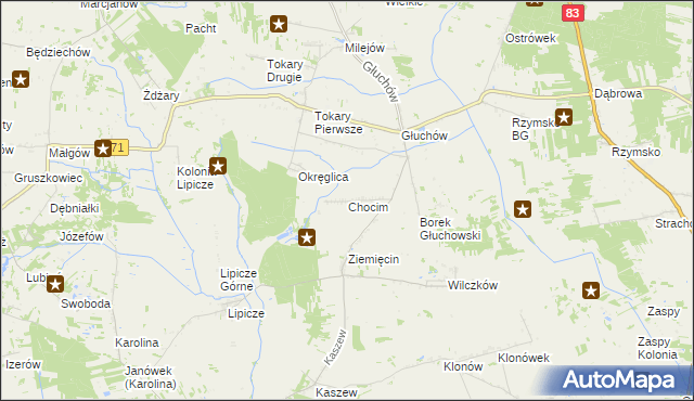 mapa Chocim gmina Kawęczyn, Chocim gmina Kawęczyn na mapie Targeo