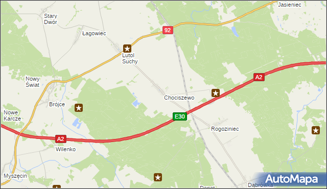 mapa Chociszewo gmina Trzciel, Chociszewo gmina Trzciel na mapie Targeo