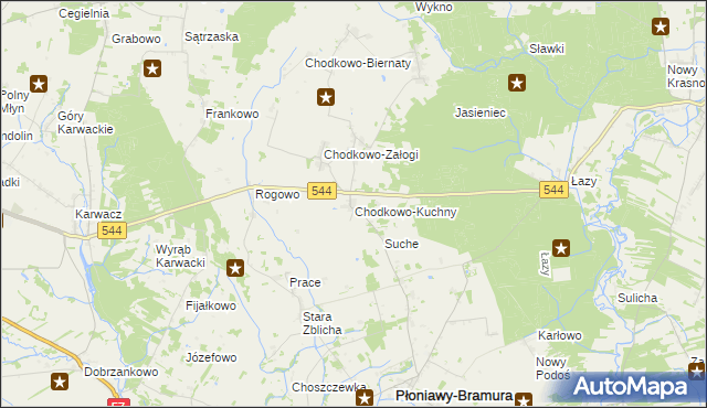 mapa Chodkowo-Kuchny, Chodkowo-Kuchny na mapie Targeo