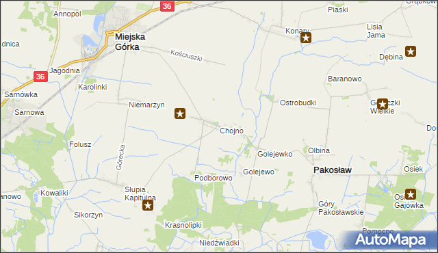 mapa Chojno gmina Pakosław, Chojno gmina Pakosław na mapie Targeo